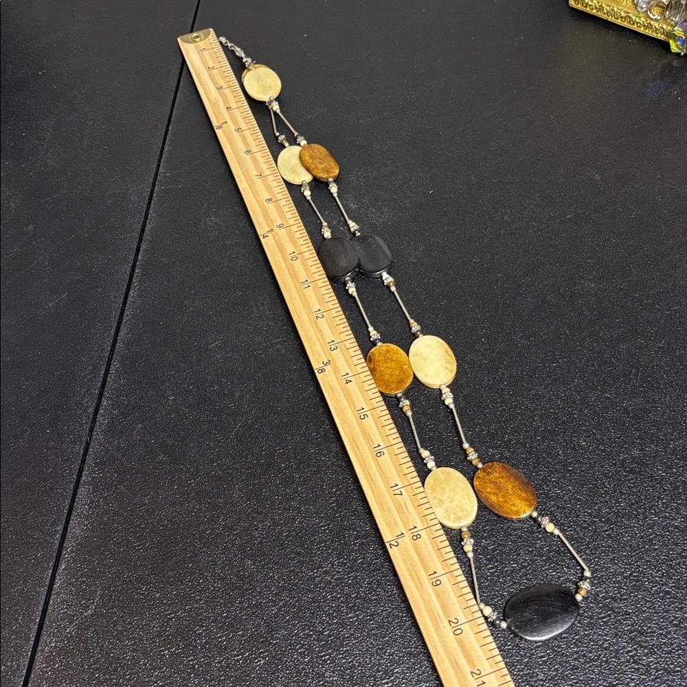 Vintage Brass & Bone Necklace Retro Tribal Bohocore Brown Brass Beaded - Picture 7 of 7